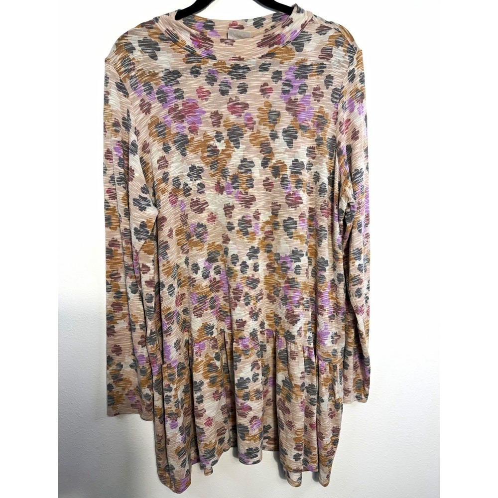 LOGO by Lori Goldstein Plus Size 2X Beige Purple Floral Knit Ruffle Hem Tunic